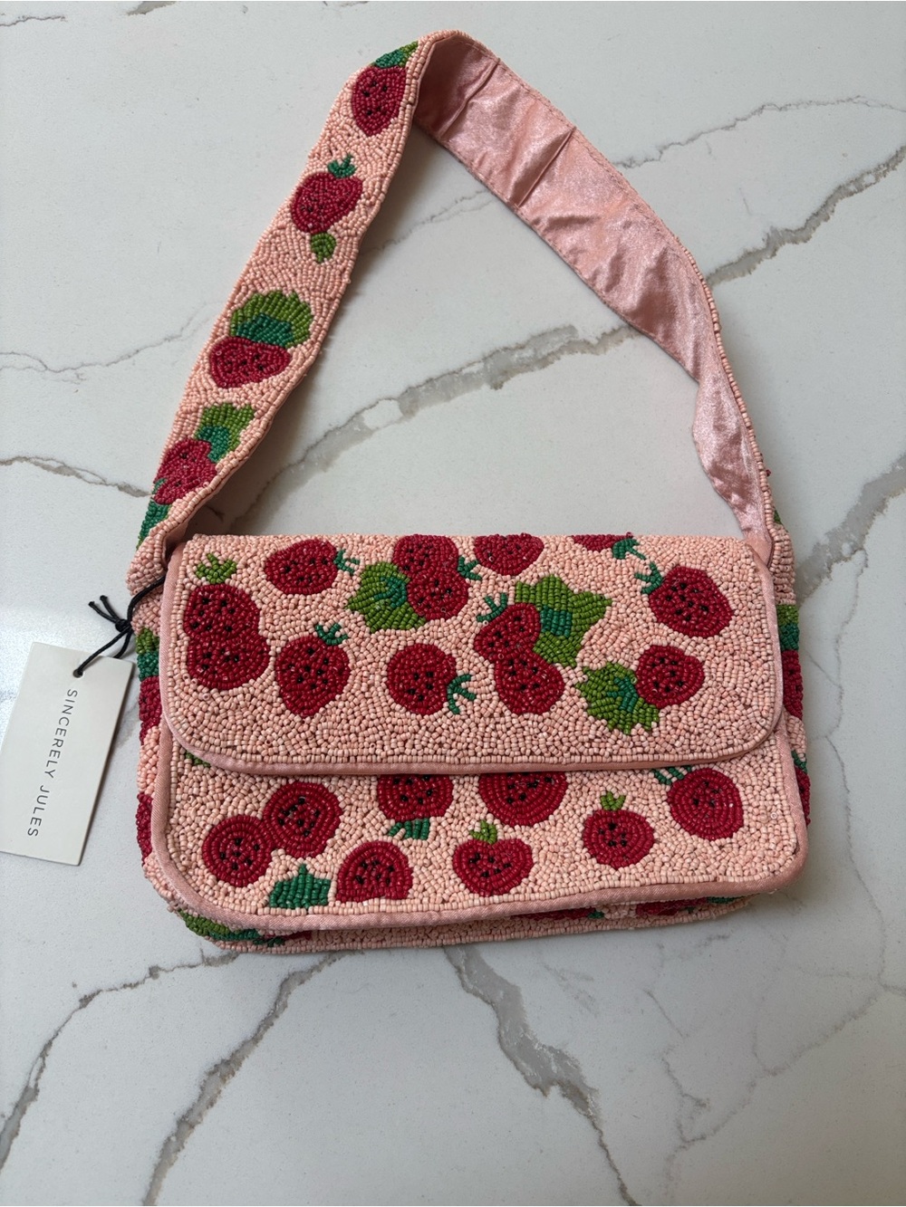 Sincerly Jules Pink Beaded Cherry Crossbody Shoulder Bag